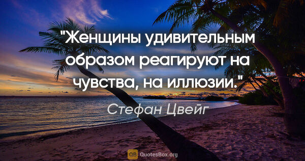 Стефан Цвейг цитата: "Женщины удивительным образом реагируют на чувства, на иллюзии."