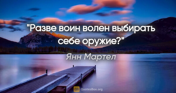 Янн Мартел цитата: "Разве воин волен выбирать себе оружие?"