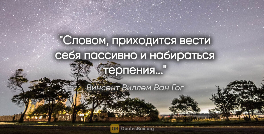 Винсент Виллем Ван Гог цитата: "Словом, приходится вести себя пассивно и набираться терпения..."