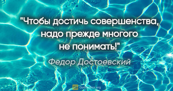Федор Достоевский цитата: "Чтобы достичь совершенства, надо прежде многого не понимать!"