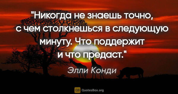 Элли Конди цитата: "Никогда не знаешь точно, с чем столкнешься в следующую минуту...."