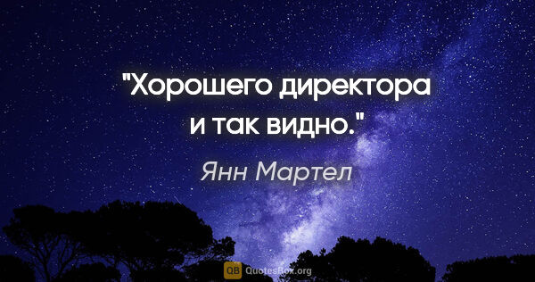 Янн Мартел цитата: "Хорошего директора и так видно."