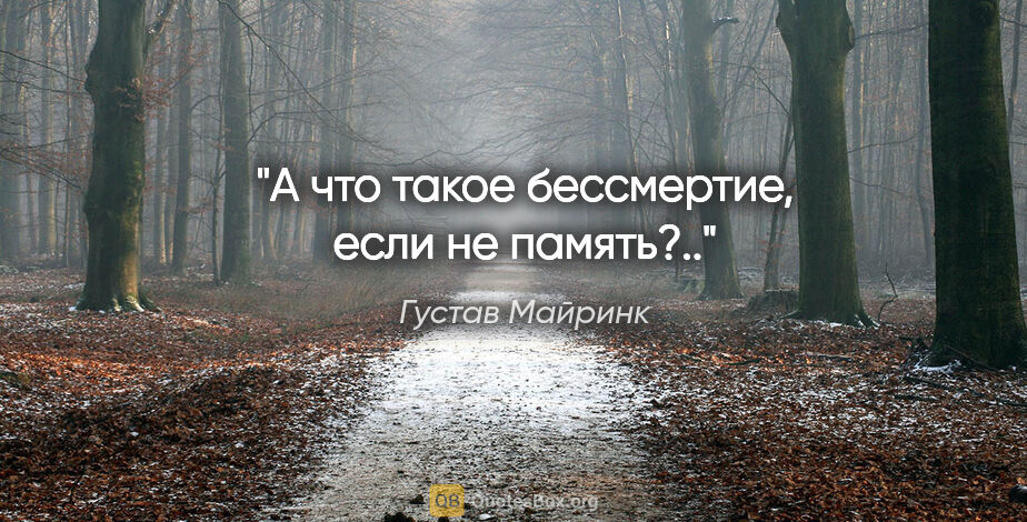 Густав Майринк цитата: "А что такое бессмертие, если не память?.."