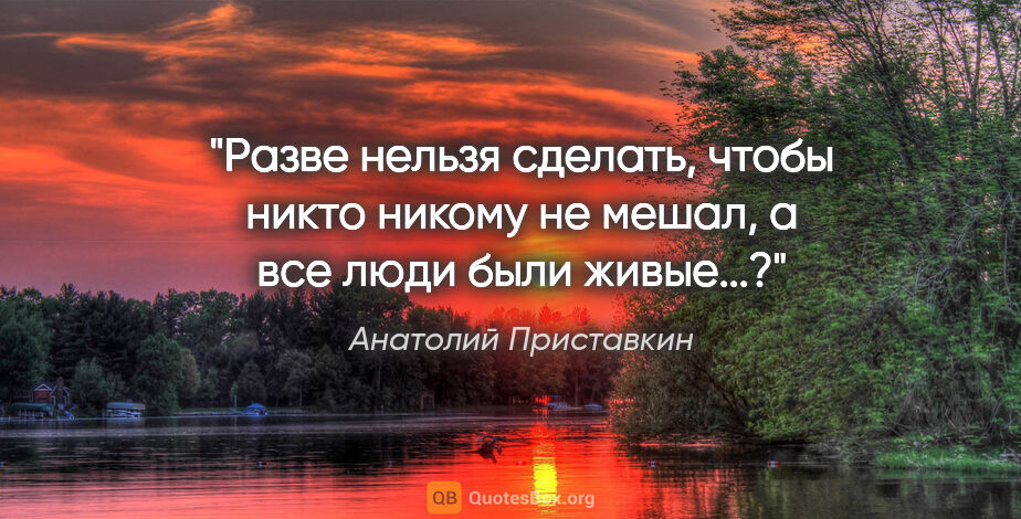 Анатолий Приставкин цитата: "Разве нельзя сделать, чтобы никто никому не мешал, а все люди..."
