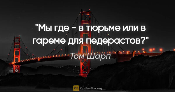 Том Шарп цитата: "Мы где - в тюрьме или в гареме для педерастов?"