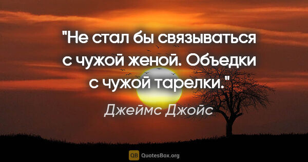 Джеймс Джойс цитата: "Не стал бы связываться с чужой женой. Объедки с чужой тарелки."