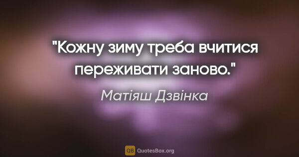 Матіяш Дзвінка цитата: "Кожну зиму треба вчитися переживати заново."