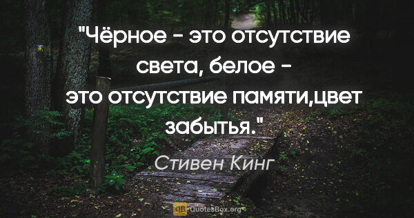 Стивен Кинг цитата: "Чёрное - это отсутствие света, белое - это отсутствие..."