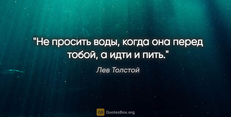 Лев Толстой цитата: "Не просить воды, когда она перед тобой, а идти и пить."