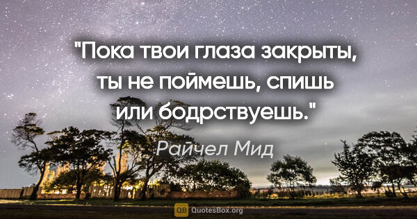 Райчел Мид цитата: "«Пока твои глаза закрыты, ты не поймешь, спишь или бодрствуешь»."