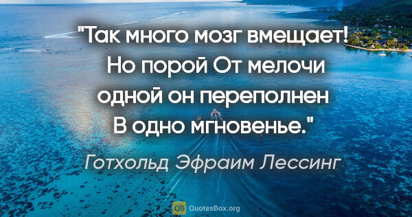 Готхольд Эфраим Лессинг цитата: "Так много мозг вмещает! 

Но порой

От мелочи одной он..."