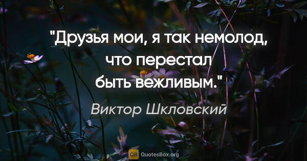 Виктор Шкловский цитата: "Друзья мои, я так немолод, что перестал быть вежливым."