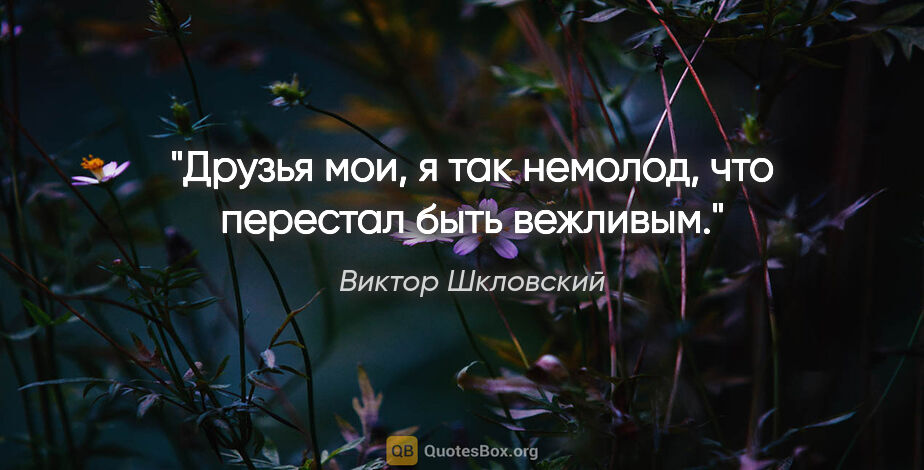 Виктор Шкловский цитата: "Друзья мои, я так немолод, что перестал быть вежливым."