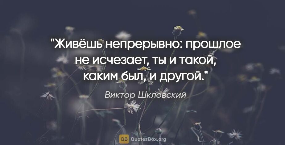 Виктор Шкловский цитата: "Живёшь непрерывно: прошлое не исчезает, ты и такой, каким был,..."