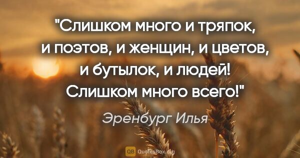 Эренбург Илья цитата: "Слишком много и тряпок, и поэтов, и женщин, и цветов, и..."