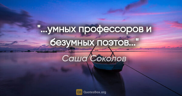 Саша Соколов цитата: "...умных профессоров и безумных поэтов..."