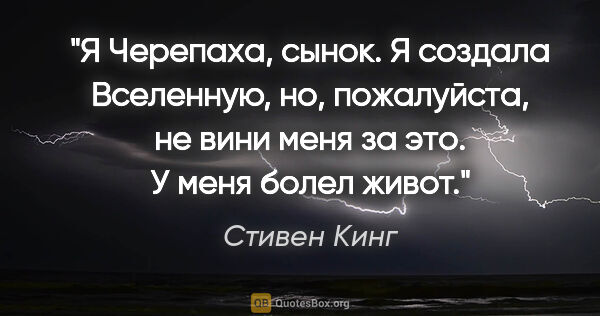 Стивен Кинг цитата: "Я Черепаха, сынок. Я создала Вселенную, но, пожалуйста, не..."