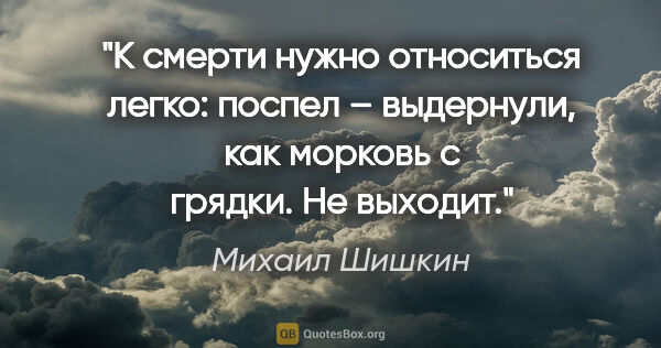 Михаил Шишкин цитата: "К смерти нужно относиться легко: поспел – выдернули, как..."