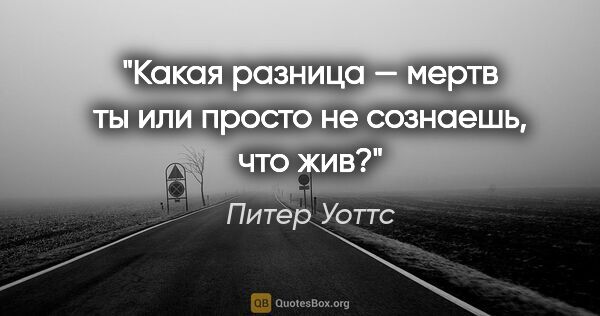 Питер Уоттс цитата: "Какая разница — мертв ты или просто не сознаешь, что жив?"