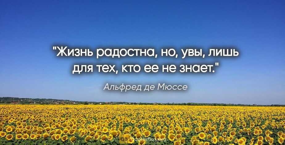 Альфред де Мюссе цитата: "Жизнь радостна, но, увы, лишь для тех, кто ее не знает."