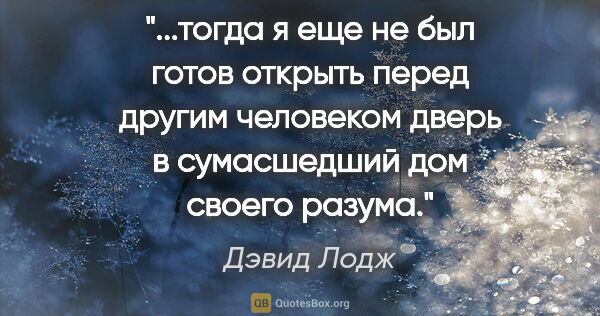 Дэвид Лодж цитата: "тогда я еще не был готов открыть перед другим человеком дверь..."