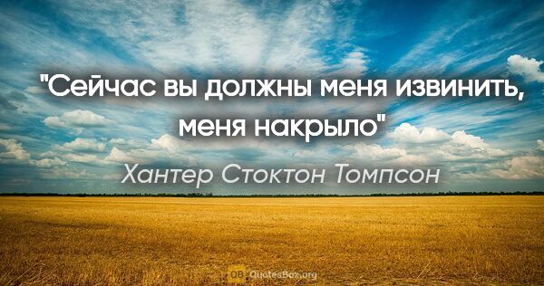 Хантер Стоктон Томпсон цитата: "Сейчас вы должны меня извинить, меня накрыло"