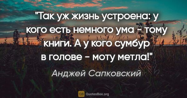 Анджей Сапковский цитата: "Так уж жизнь устроена: у кого есть немного ума - тому книги. А..."
