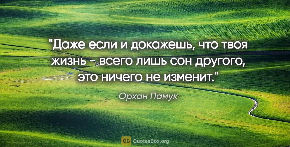 Орхан Памук цитата: "Даже если и докажешь, что твоя жизнь - всего лишь сон другого,..."