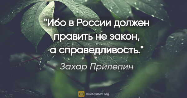 Захар Прилепин цитата: "Ибо в России должен править не закон, а справедливость."