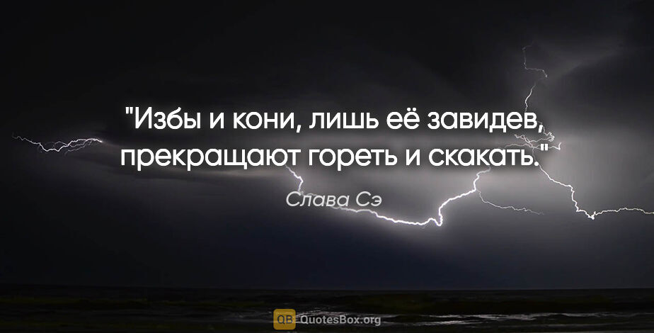 Слава Сэ цитата: "Избы и кони, лишь её завидев, прекращают гореть и скакать."