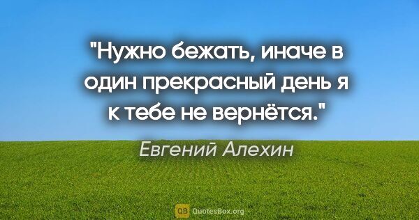 Евгений Алехин цитата: "Нужно бежать, иначе в один прекрасный день "я" к тебе не..."