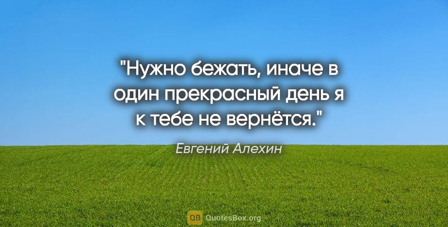 Евгений Алехин цитата: "Нужно бежать, иначе в один прекрасный день "я" к тебе не..."