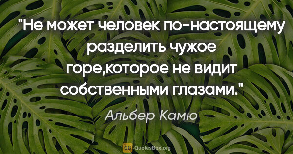 Альбер Камю цитата: "Не может человек по-настоящему разделить чужое горе,которое не..."