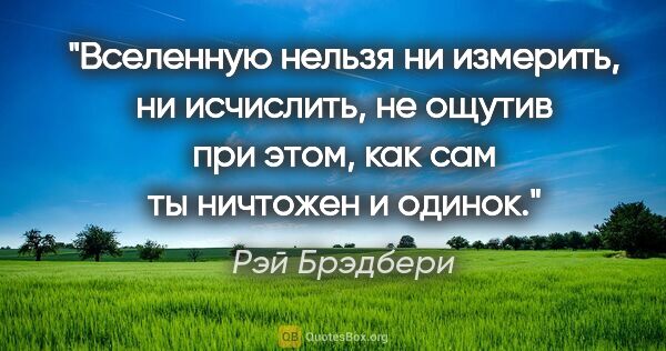 Рэй Брэдбери цитата: "Вселенную нельзя ни измерить, ни исчислить, не ощутив при..."