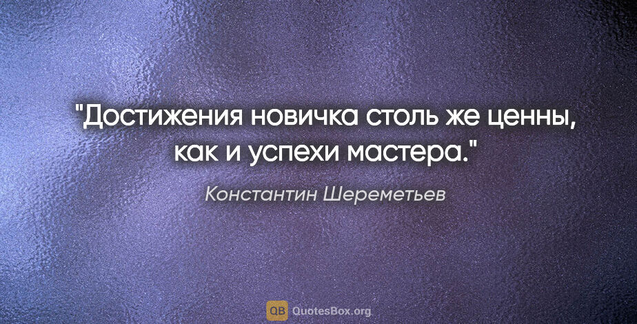 Константин Шереметьев цитата: "Достижения новичка столь же ценны, как и успехи мастера."