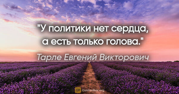 Тарле Евгений Викторович цитата: "«У политики нет сердца, а есть только голова»."