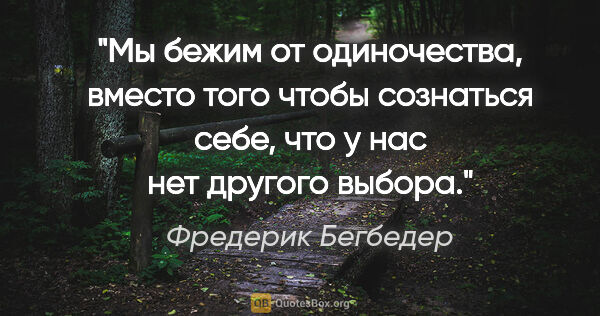 Фредерик Бегбедер цитата: "Мы бежим от одиночества, вместо того чтобы сознаться себе, что..."