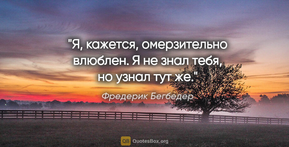 Фредерик Бегбедер цитата: "Я, кажется, омерзительно влюблен. Я не знал тебя, но узнал тут..."