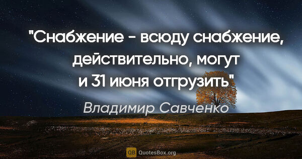 Владимир Савченко цитата: "Снабжение - всюду снабжение, действительно, могут и 31 июня..."