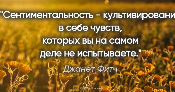 Джанет Фитч цитата: "Сентиментальность - культивирование в себе чувств, которых вы..."