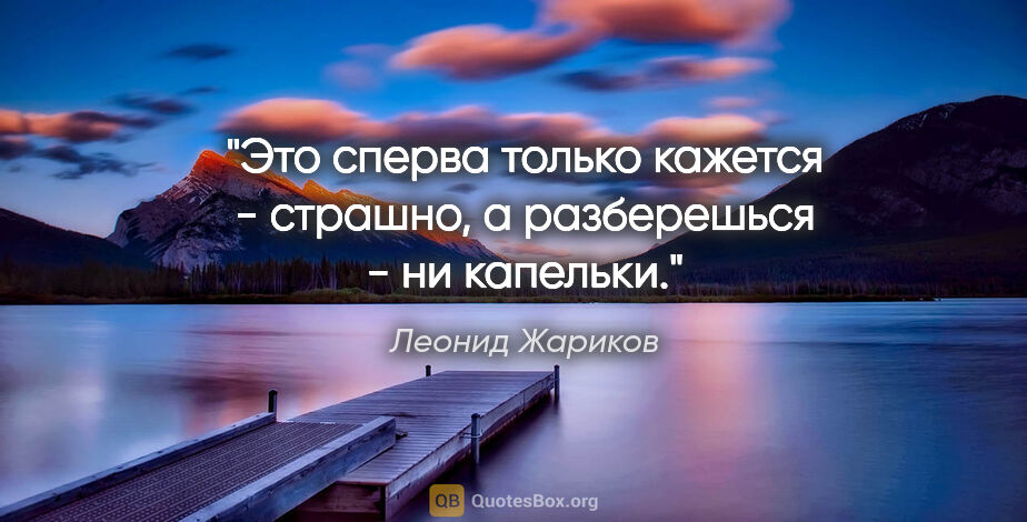 Леонид Жариков цитата: "Это сперва только кажется - страшно, а разберешься - ни капельки."