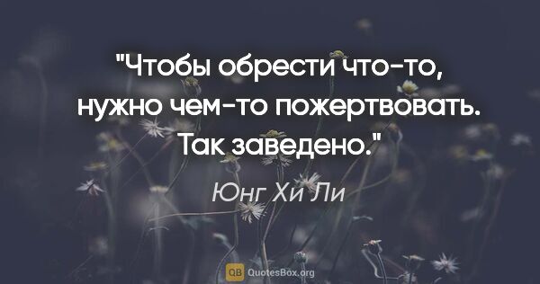 Юнг Хи Ли цитата: "Чтобы обрести что-то, нужно чем-то пожертвовать. Так заведено."