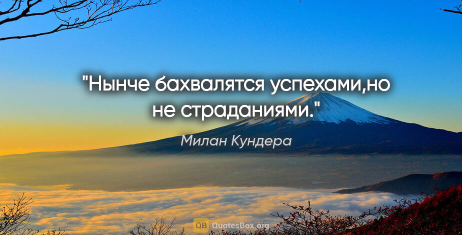 Милан Кундера цитата: "Нынче бахвалятся успехами,но не страданиями."