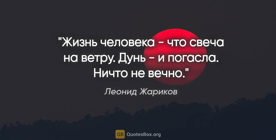 Леонид Жариков цитата: "Жизнь человека - что свеча на ветру. Дунь - и погасла. Ничто..."