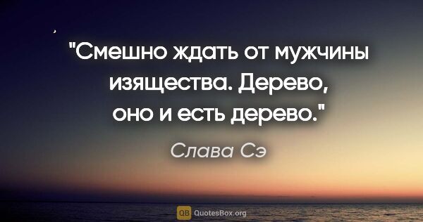 Слава Сэ цитата: "Смешно ждать от мужчины изящества. Дерево, оно и есть дерево."