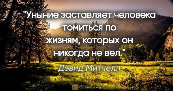 Дэвид Митчелл цитата: "Уныние заставляет человека томиться по жизням, которых он..."