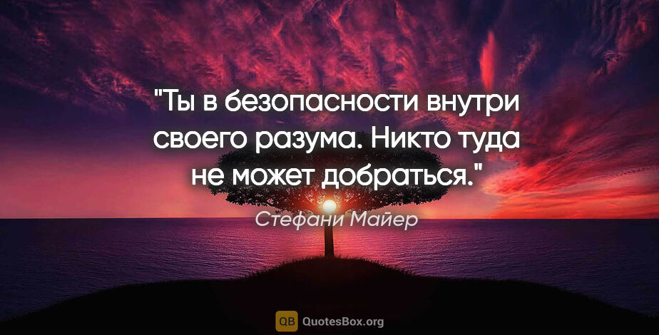 Стефани Майер цитата: "Ты в безопасности внутри своего разума. Никто туда не может..."