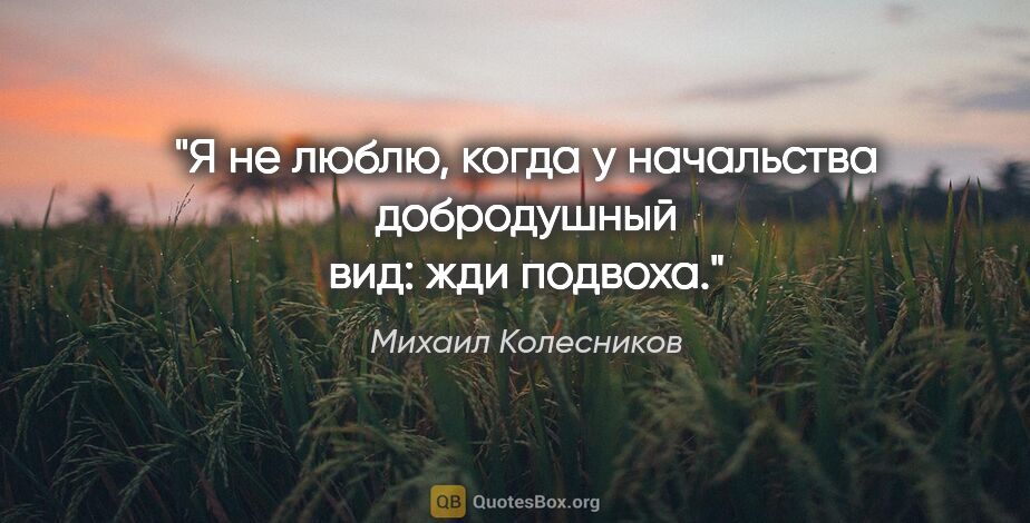 Михаил Колесников цитата: "Я не люблю, когда у начальства добродушный вид: жди подвоха."