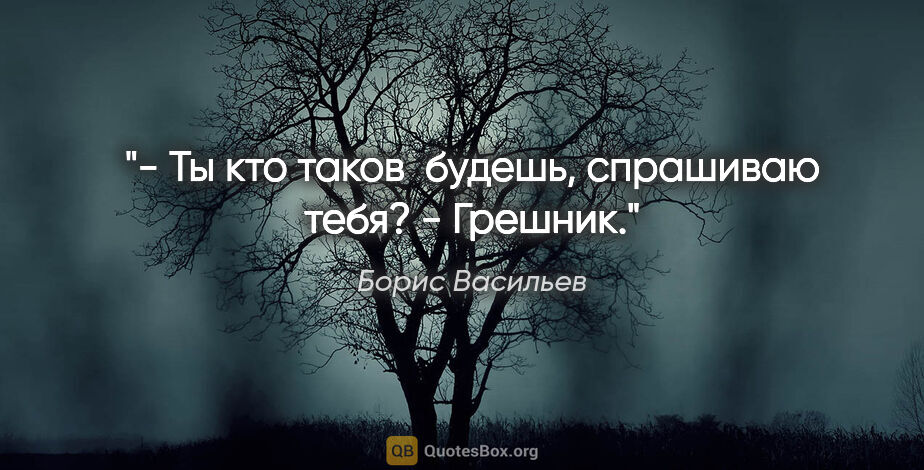 Борис Васильев цитата: "- Ты кто таков  будешь, спрашиваю тебя?

- Грешник."