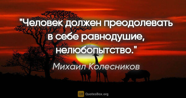 Михаил Колесников цитата: "Человек должен преодолевать в себе равнодушие, нелюбопытство."